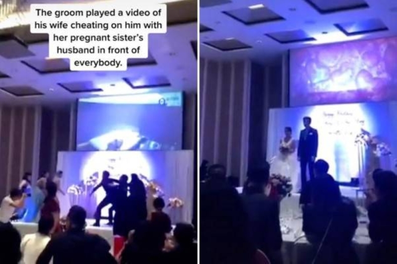 فيديو صادم لـ عريس يكشف خيانة عروسه مع زوج أختها في حفل الزفاف (شاهد )