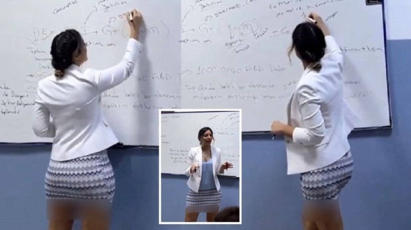 شاهد .. معلمة تركية تشرح للطلاب وهي ترتدي تنورة قصيرة وتتصدر التريند العربي